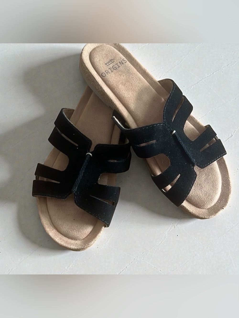 Earth Origins Black Suede Slide Sandals